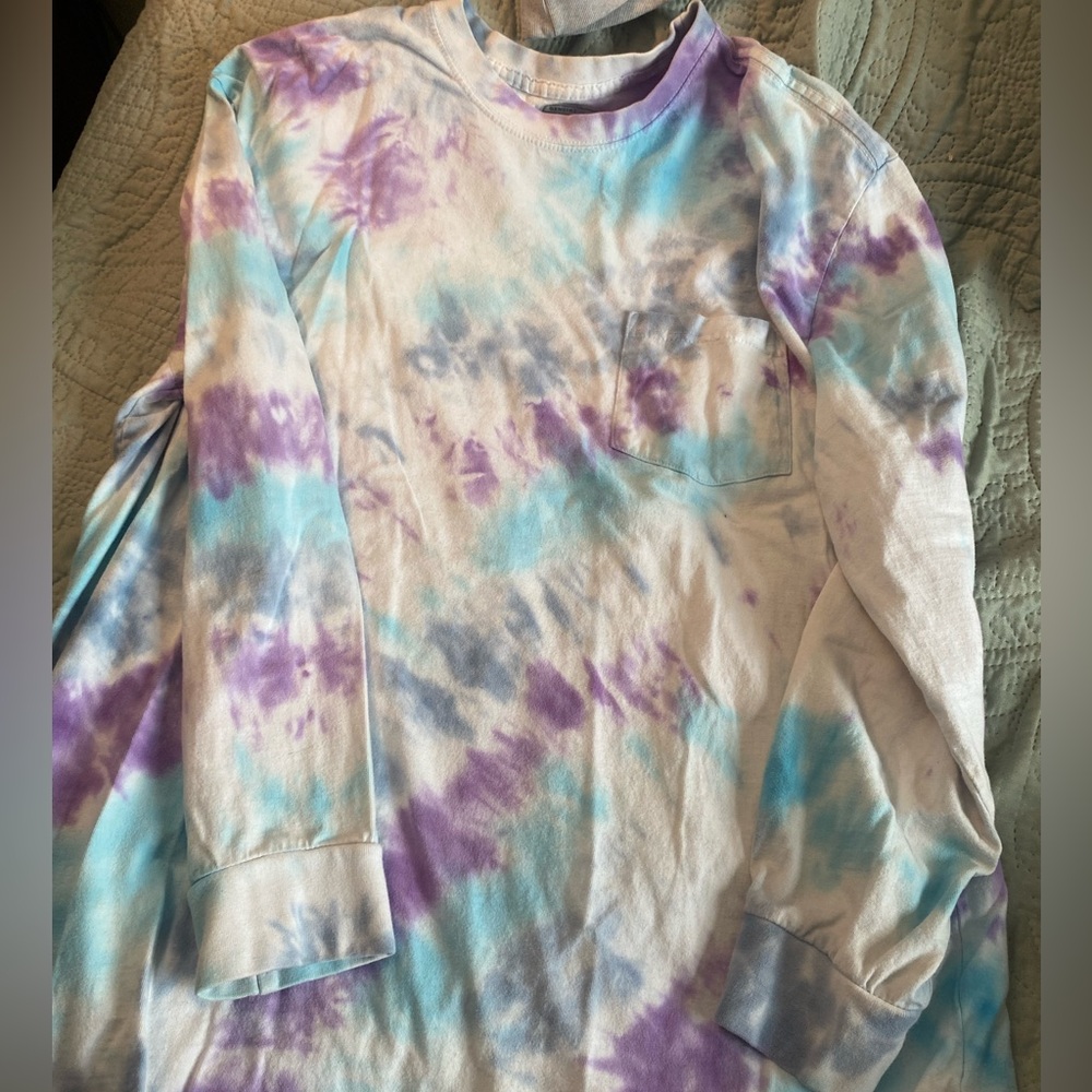 dickies orignial tie dyed long sleeve shirt hippie boho colorful teal purple XL